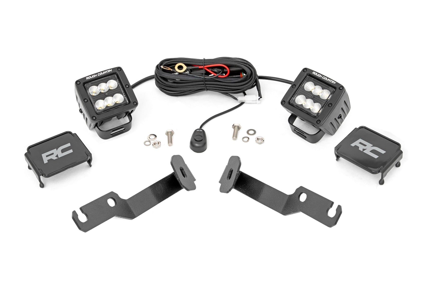Rough Country LED Light Kit Ditch Mount 2″ Black Pair Flood Toyota Tacoma (05-15)