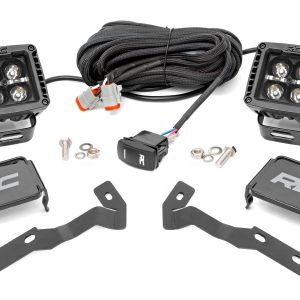 Rough Country LED Light Kit Ditch Mount 2″ Black Pair White DRL Toyota Tacoma (05-15)