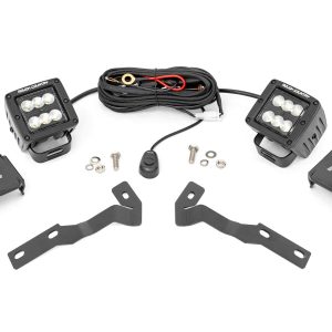 Rough Country LED Light Kit Ditch Mount 2″ Black Pair Flood Toyota Tacoma (16-23)