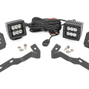 Rough Country LED Light Kit Ditch Mount 2″ Black Pair Spot Toyota Tacoma (16-23)