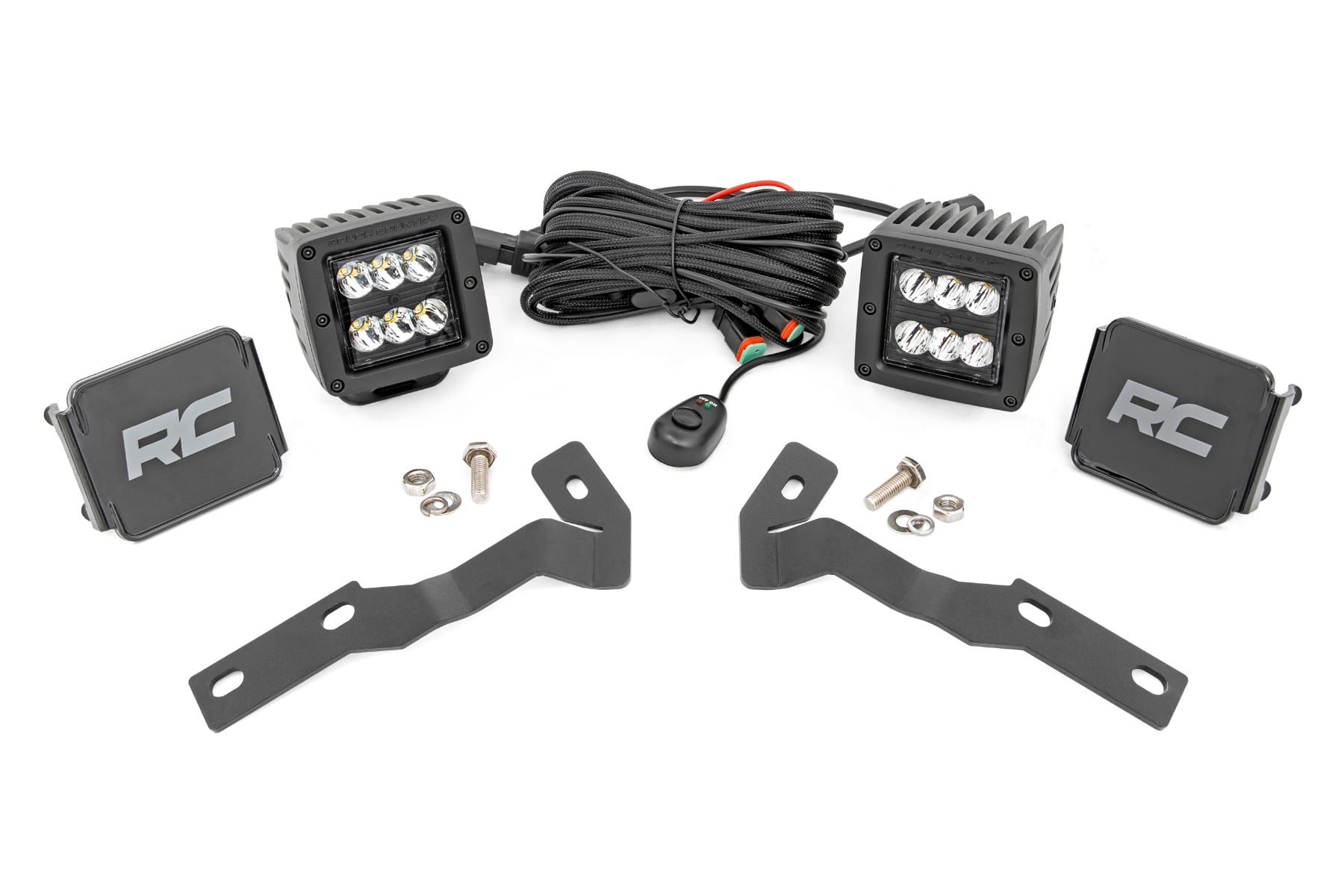 Rough Country LED Light Kit Ditch Mount 2″ Black Pair Spot Toyota Tacoma (16-23)