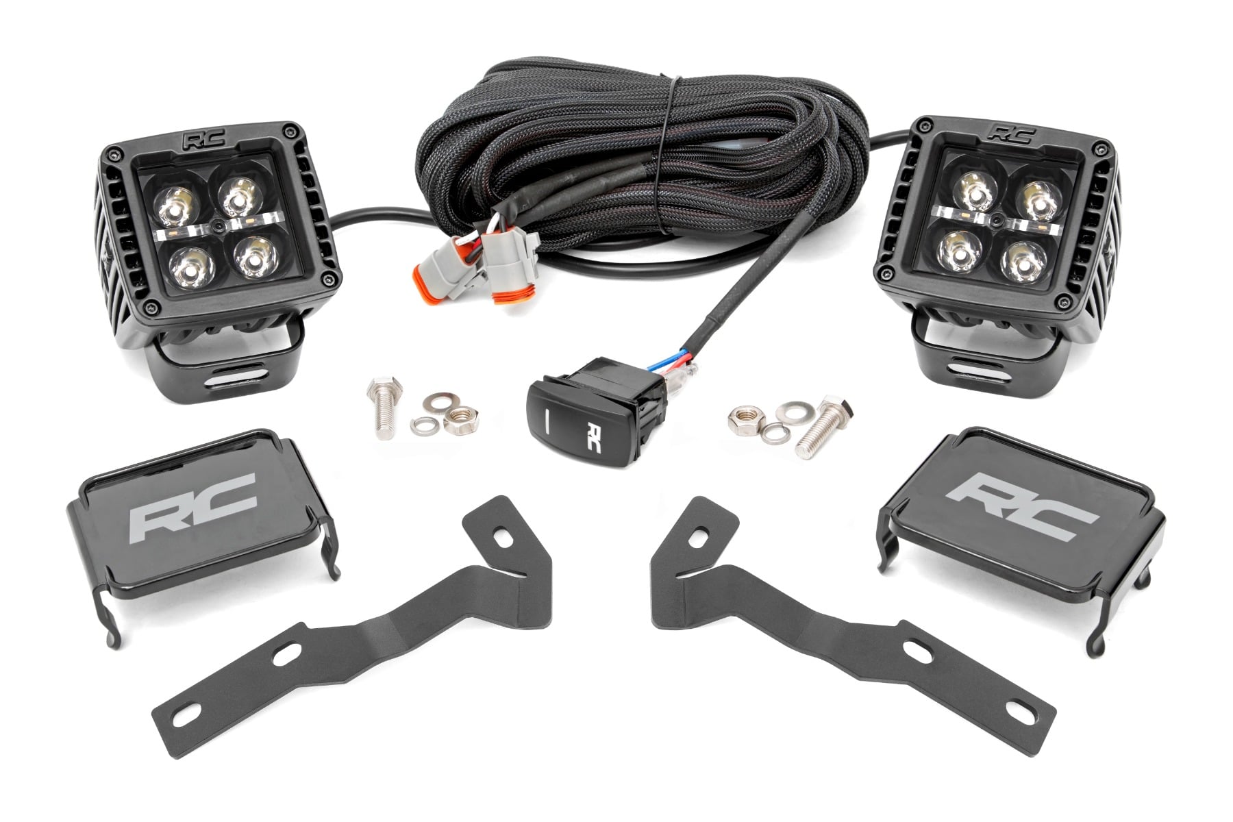 Rough Country LED Light Kit Ditch Mount 2″ Black Pair Amber DRL Toyota Tacoma (16-23)