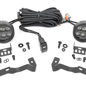 Rough Country LED Light Kit Ditch Mount Black Series Round 3.5 Inch Amber DRL Toyota Tacoma (16-23)