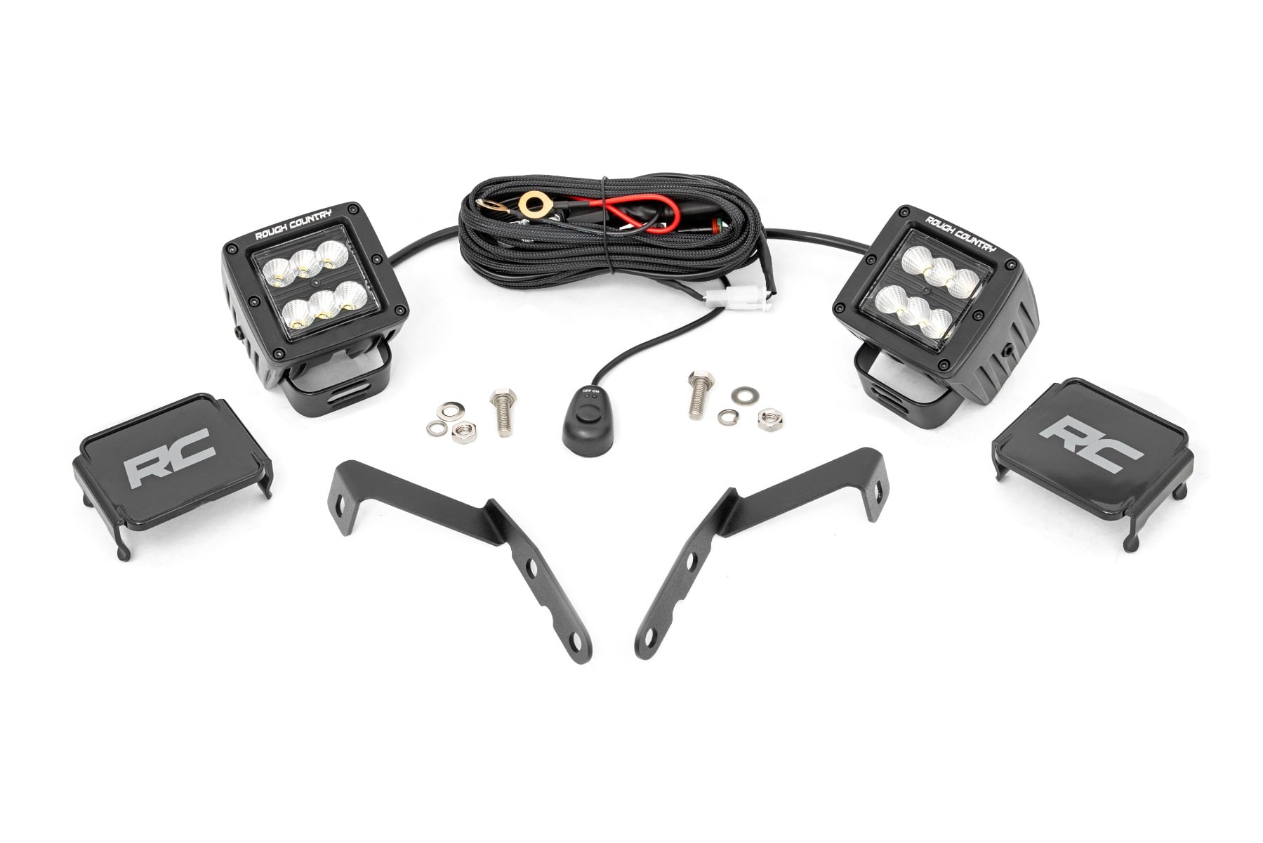 Rough Country LED Light Kit Ditch Mount 2″ Black Pair Flood Chevy 1500 & Chevy/GMC 2500HD/3500HD (07-14)