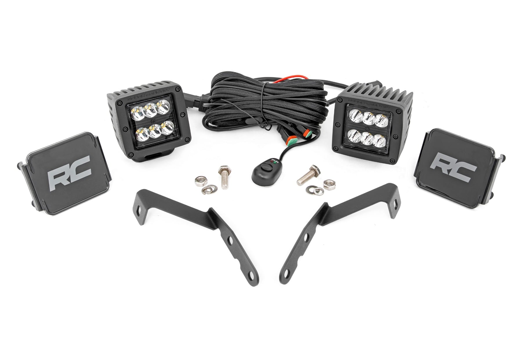 Rough Country LED Light Kit Ditch Mount 2″ Black Pair Spot Chevy 1500 & Chevy/GMC 2500HD/3500HD (07-14)