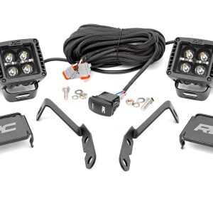 Rough Country LED Light Ditch Mount 2″ Black Pair White DRL Chevy 1500 (2007-2013)