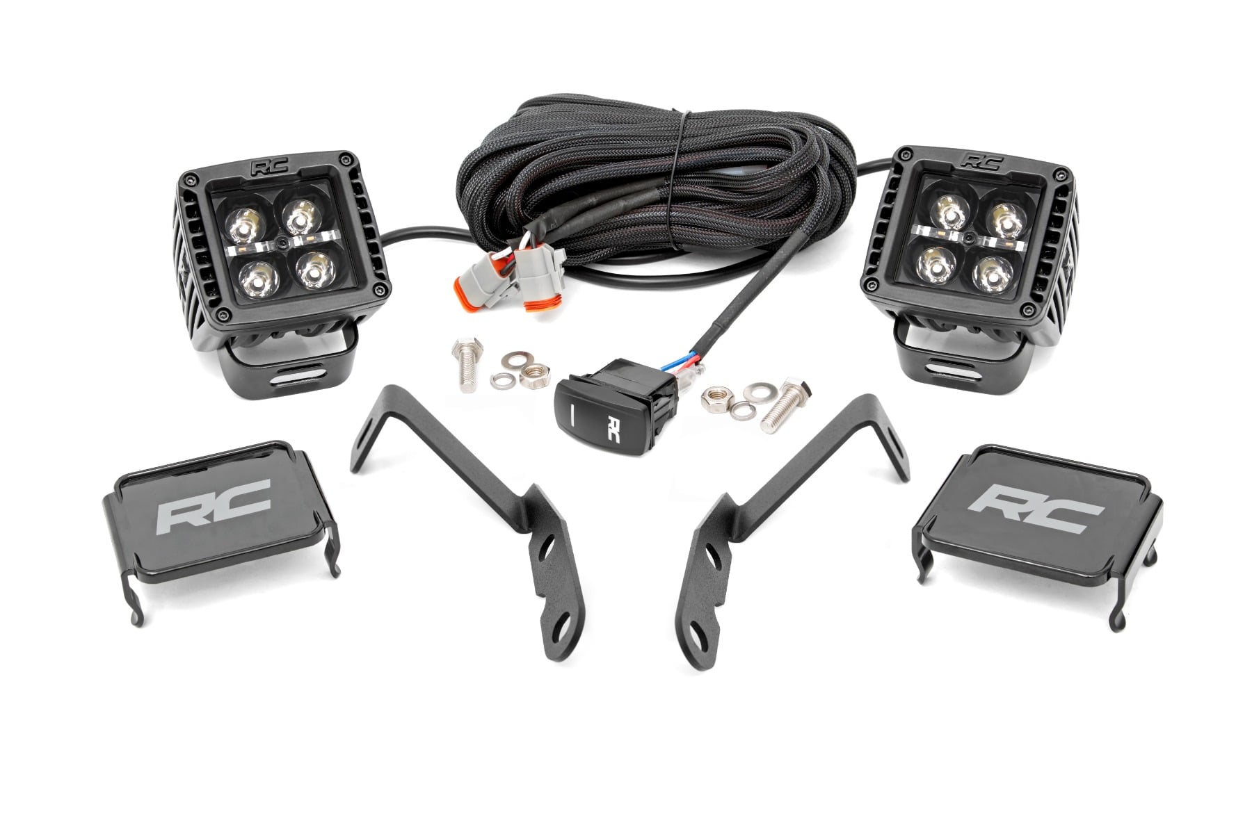 Rough Country LED Light Ditch Mount 2″ Black Pair White DRL Chevy 1500 (2007-2013)