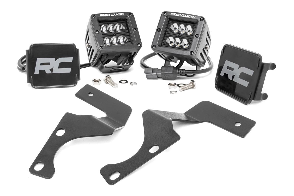 Rough Country LED Light Kit Ditch Mount 2″ Black Flood Pair Toyota 4Runner (10-24)