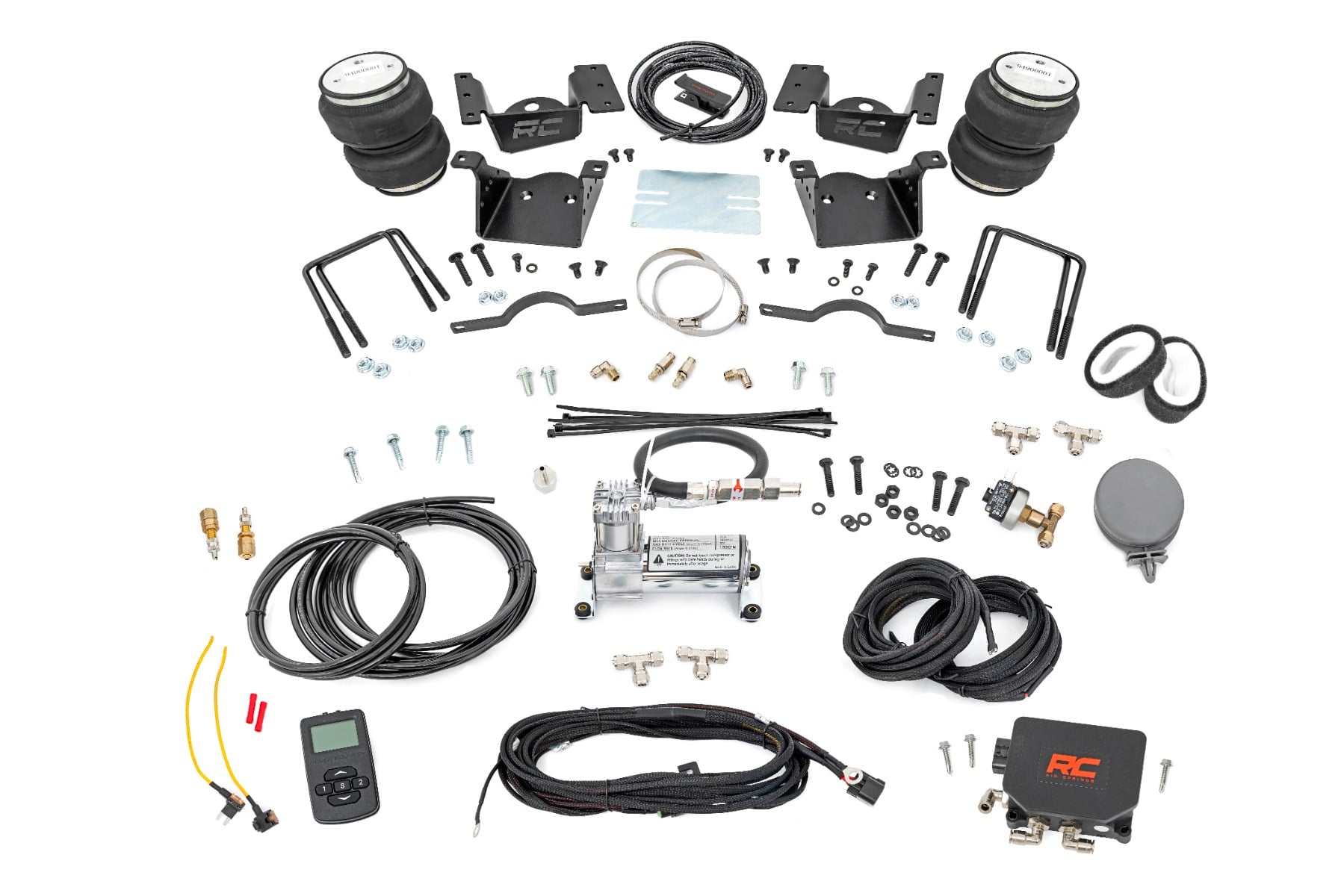 Rough Country Air Spring Kit w/compressor Wireless Controller 0-7.5″ Lift Chevy/GMC 2500HD/3500HD (11-19)
