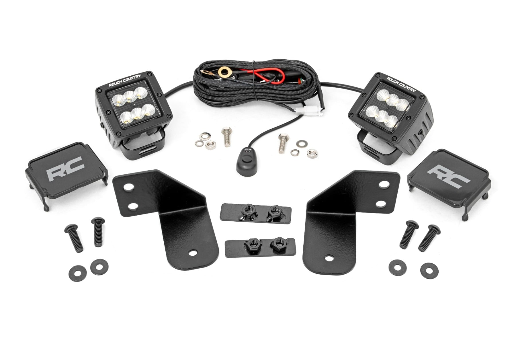 Rough Country LED Light RR Cage Mount 2″ Black Flood Pair Polaris Ranger 1000/Ranger XP 900/1000