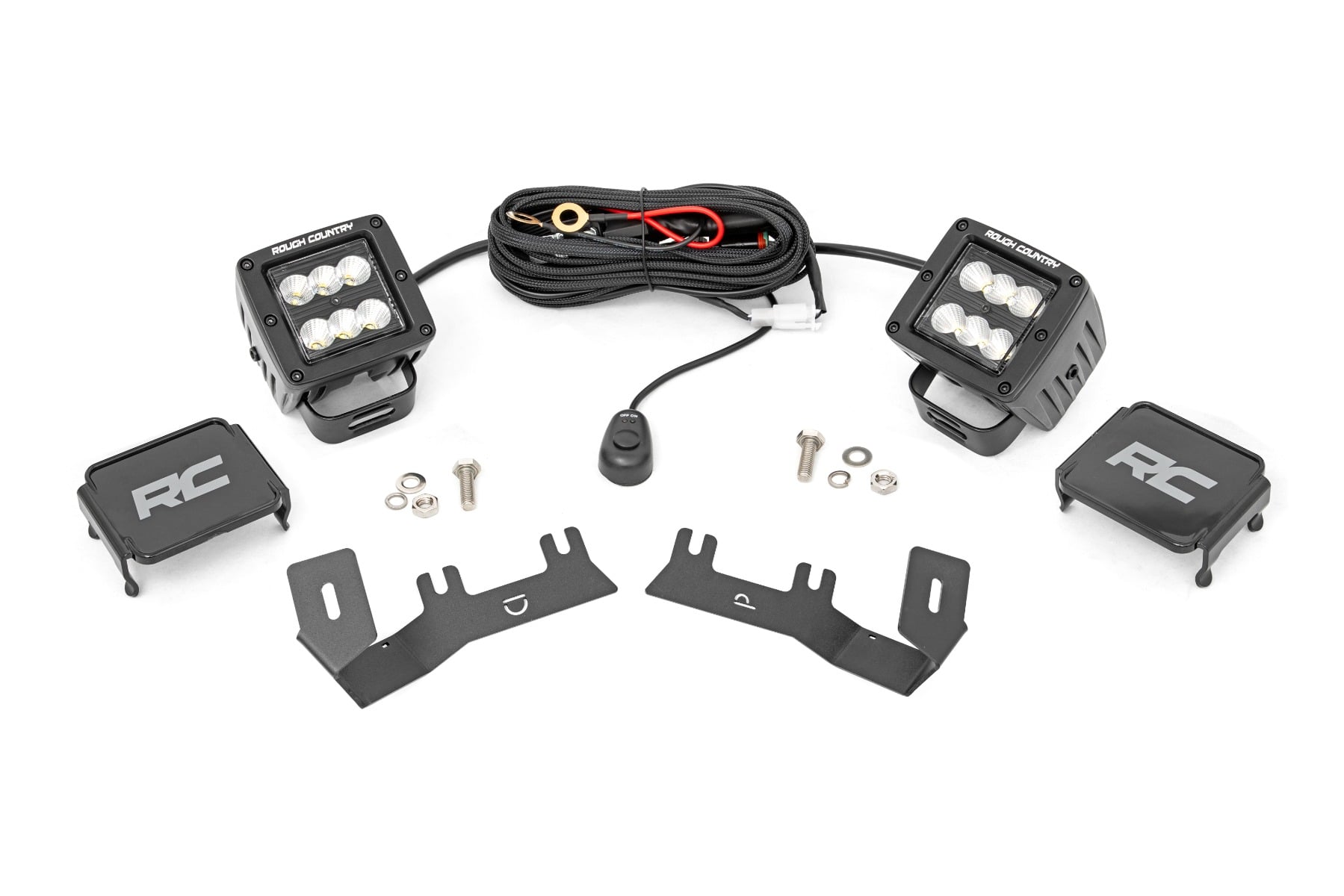 Rough Country LED Ditch Light Kit 2in Black Pair Flood Chevy/GMC 1500 (14-18 & Classic)