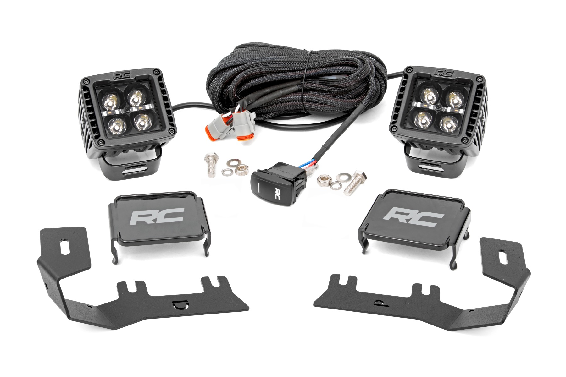 Rough Country LED Ditch Light Kit 2in Black Pair Amber DRL Chevy/GMC 1500 (14-18 & Classic)