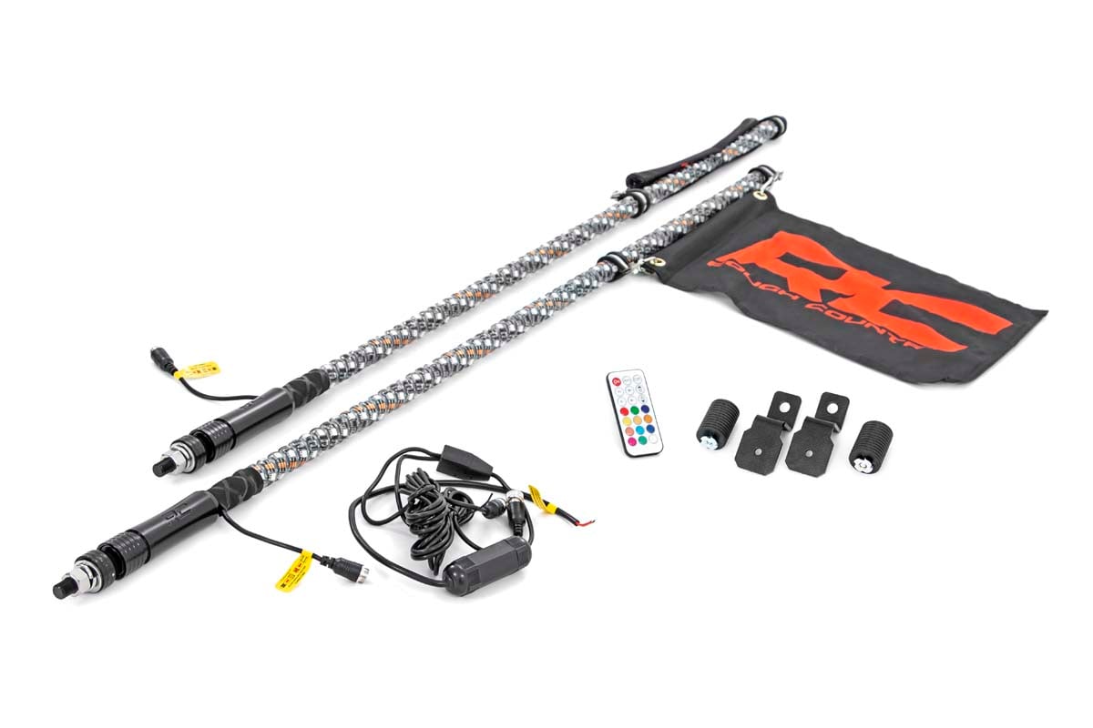 Rough Country Whip Mount Bed 4′ Multl-Color LED Whip Pair Polaris General/Ranger 1000/Ranger XP 900/1000