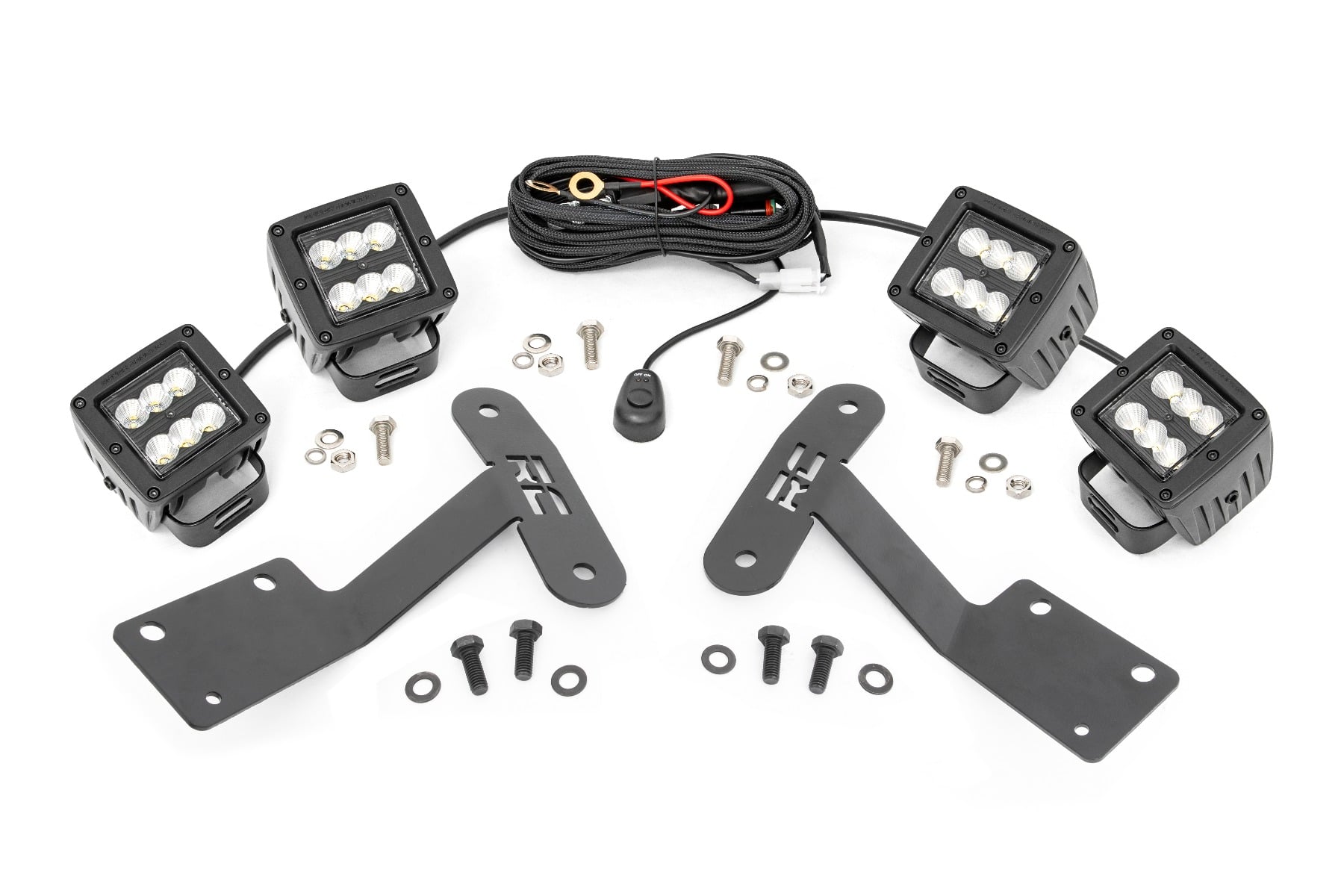 Rough Country LED Light Kit Ditch Mount Dual 2″ Black Pairs Flood Toyota Tundra (14-21)