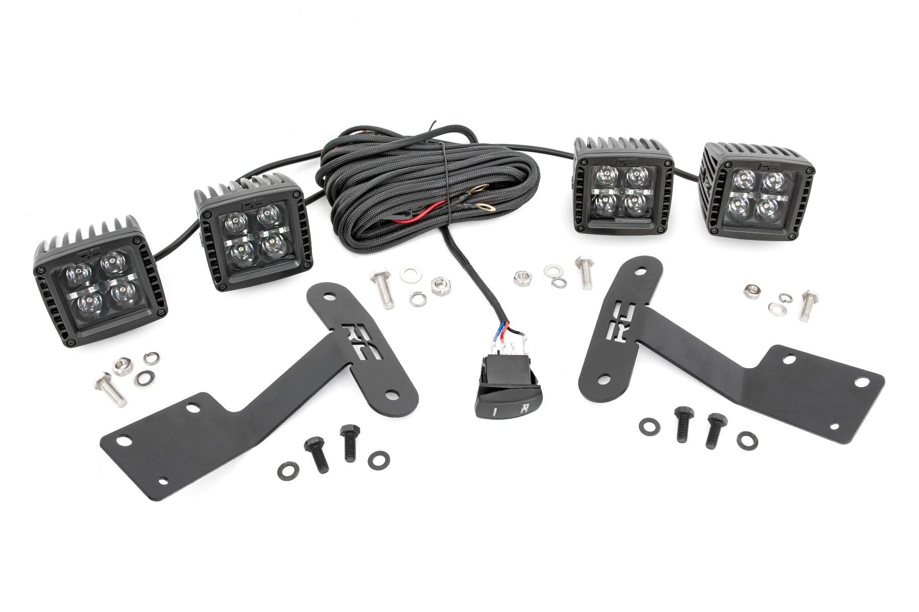 Rough Country LED Light Kit Ditch Mount Dual 2″ Black Pairs Amber DRL Toyota Tundra (14-21)