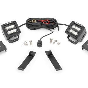 Rough Country LED Light Kit Ditch Mount 2″ Black Pair Flood Jeep Cherokee KL (14-21)