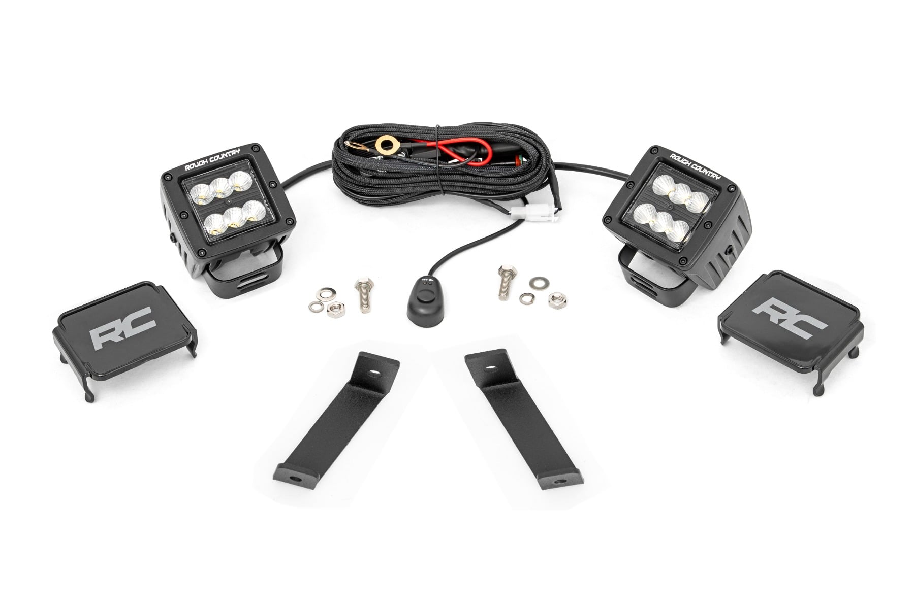 Rough Country LED Light Kit Ditch Mount 2″ Black Pair Flood Jeep Cherokee KL (14-21)