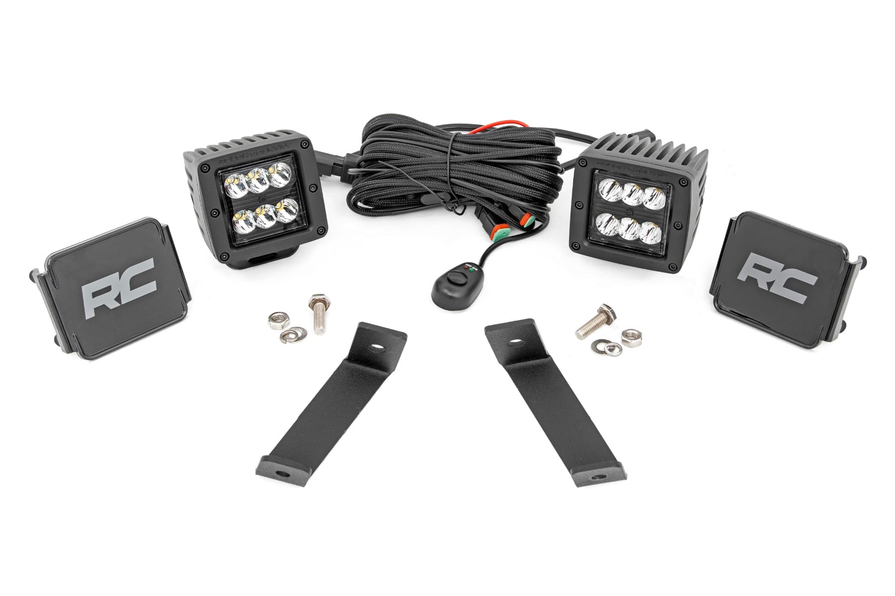 Rough Country LED Light Kit Ditch Mount 2″ Black Pair Spot Jeep Cherokee KL (14-21)