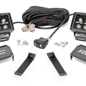 Rough Country LED Light Kit Ditch Mount 2″ Black Pair Amber DRL Jeep Cherokee KL (14-21)