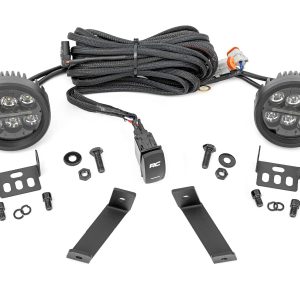 Rough Country LED Light Kit Ditch Mount Black Series Round 3.5 Inch Amber DRL Jeep Cherokee KL (14-21)