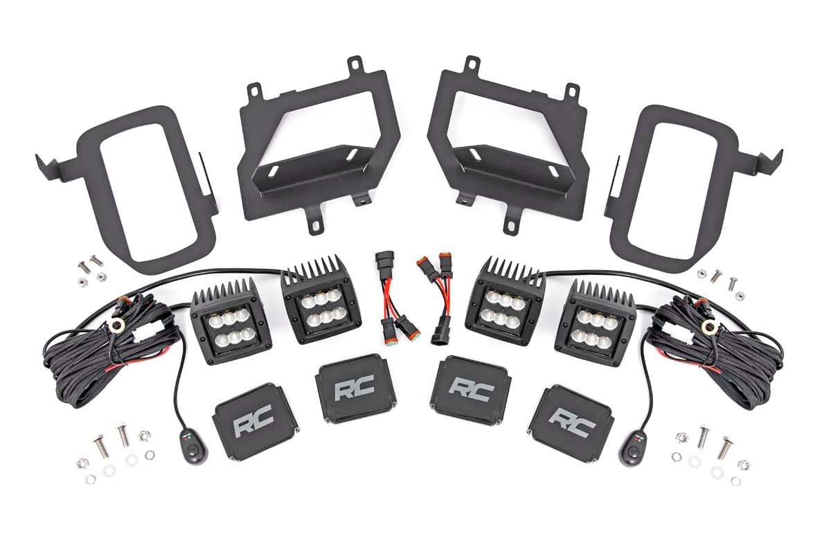 Rough Country LED Light Kit Fog Mount Dual 2″ Black Pairs Flood Ford F-150 (15-17)