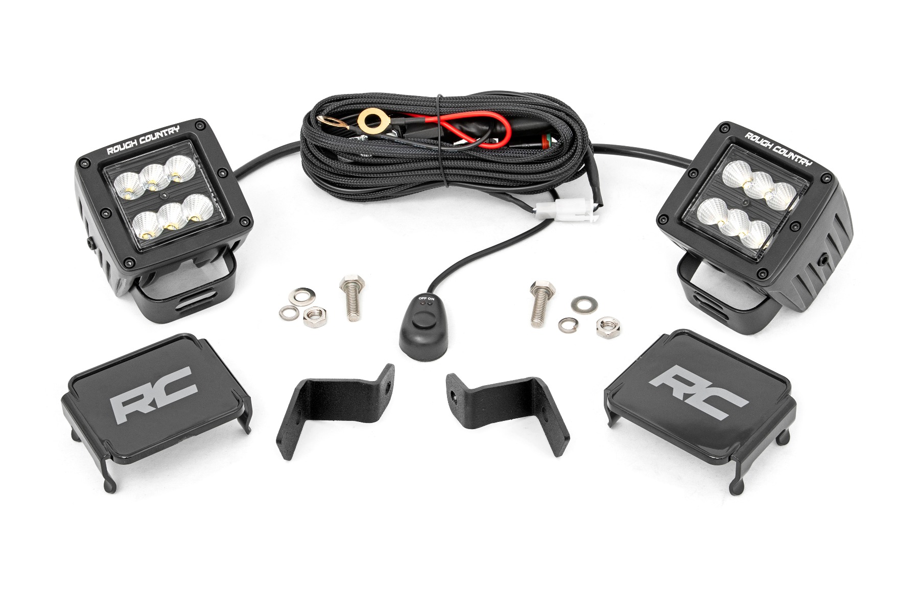 Rough Country LED Light Kit Ditch Mount 2″ Black Pair Flood Ford F-150 (15-26)/F-150 Lightning (22-26)