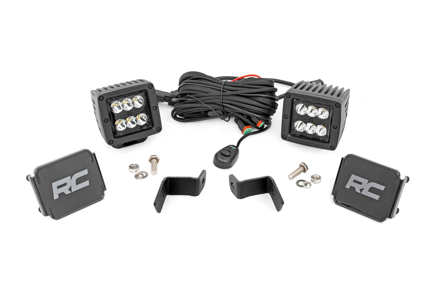 Rough Country LED Light Kit Ditch Mount 2″ Black Pair Spot Ford F-150 (15-26)/F-150 Lightning (22-26)