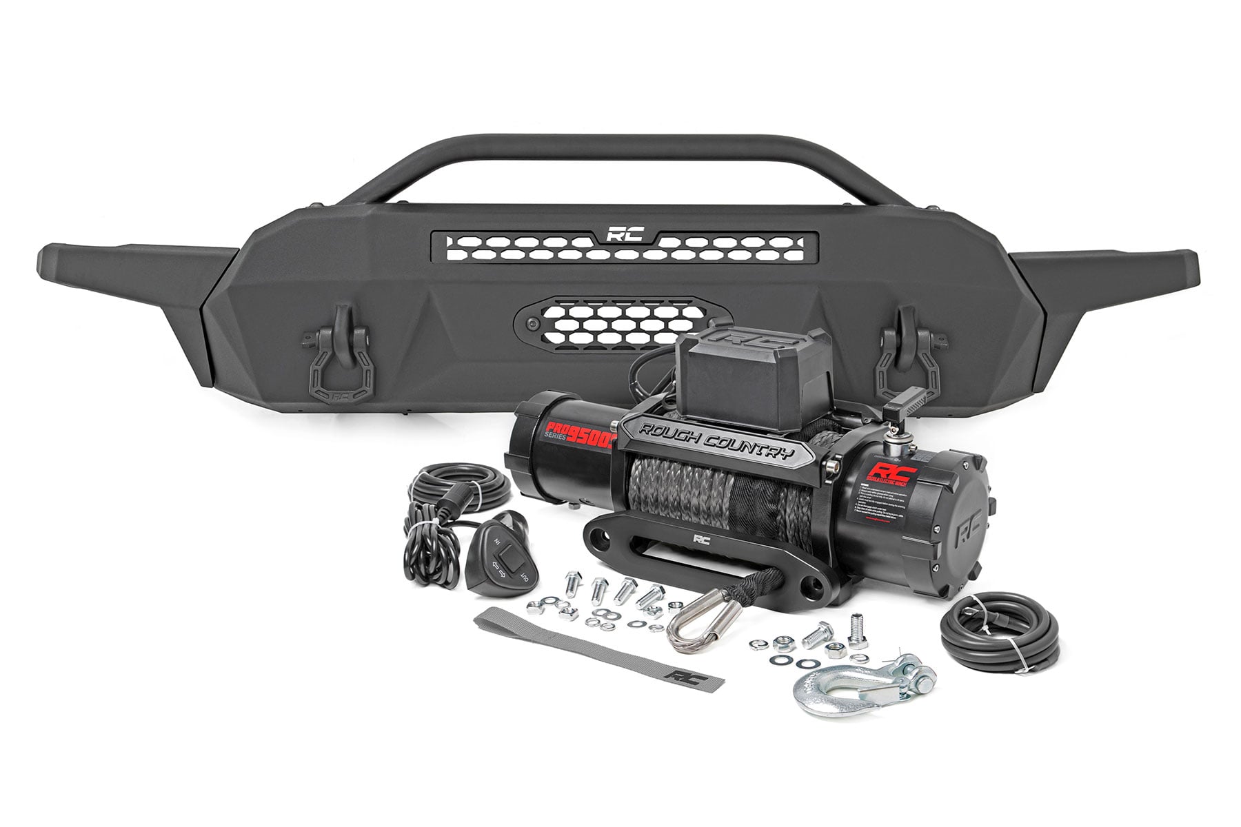 Rough Country Front Bumper High Clearance 12000-Lb Pro Series Winch Synthetic Rope Toyota Tacoma 4WD (16-23)