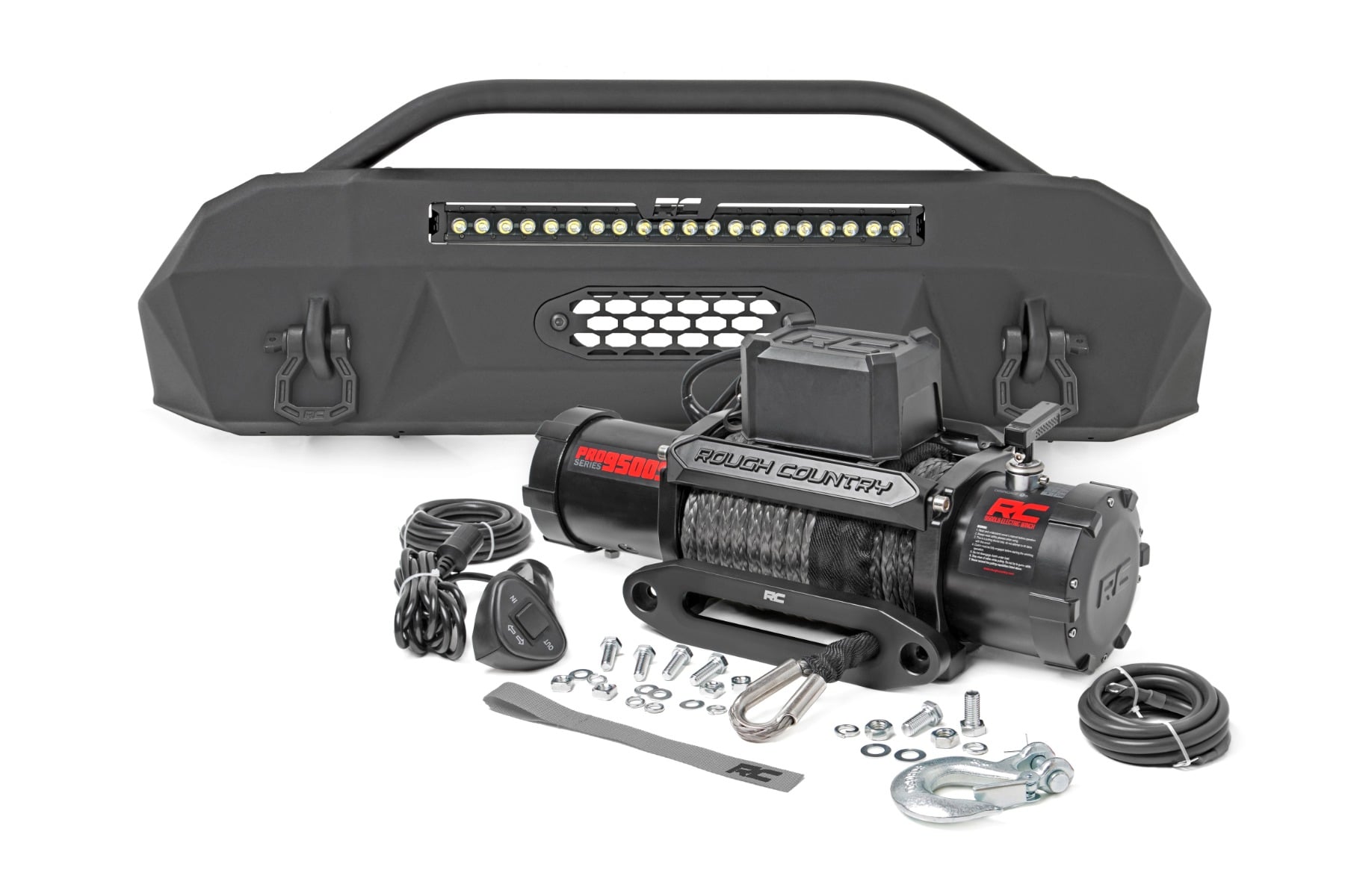 Rough Country Front Bumper Hybrid 20″ Blk DRL LED 9500S Toyota Tacoma (16-23)