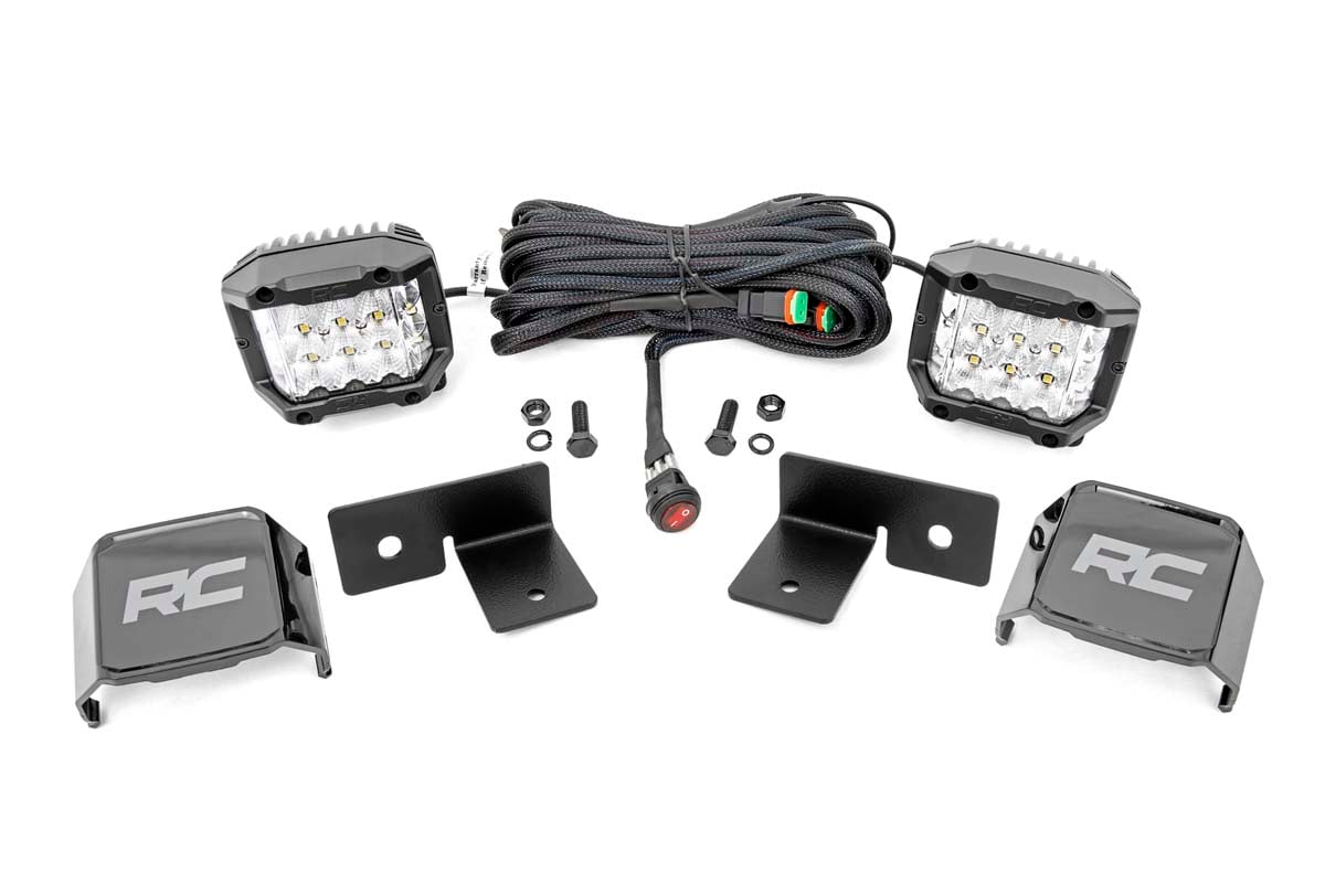 Rough Country LED Light Kit Under Bed Mount 2″ Chrome Pair Wide Angle Polaris General XP 4 1000