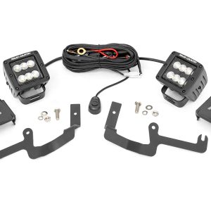 Rough Country LED Light Kit Ditch Mount 2″ Black Pair Flood Chevy Silverado 1500 (19-26)
