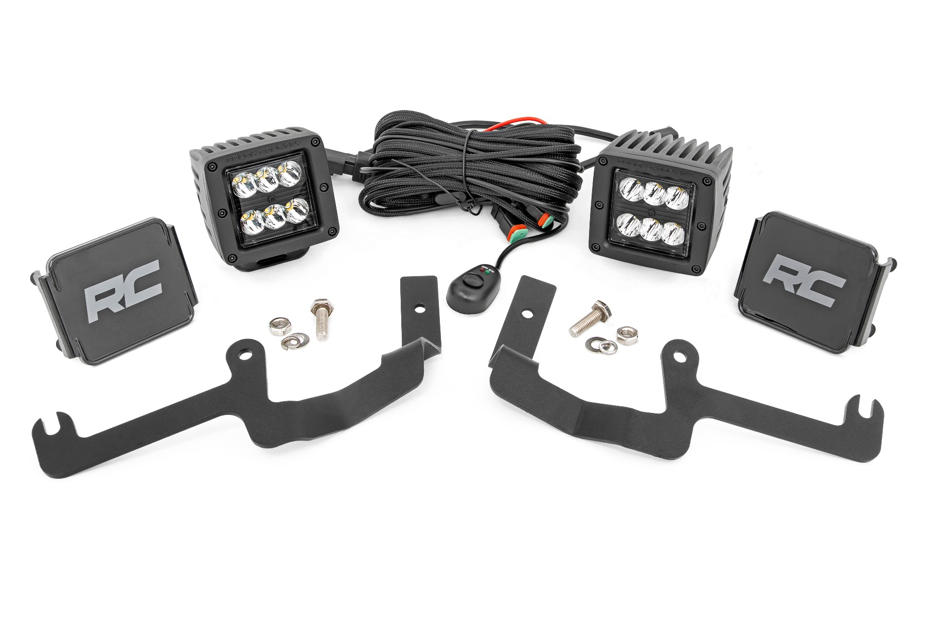 Rough Country LED Light Kit Ditch Mount 2″ Black Pair Spot Chevy Silverado 1500 (19-26)