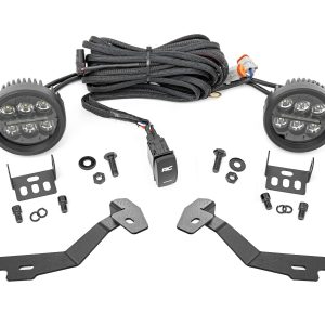 Rough Country LED Light Kit Ditch Mount Black Series Round 3.5 Inch Amber DRL Ram 1500 (19-26)
