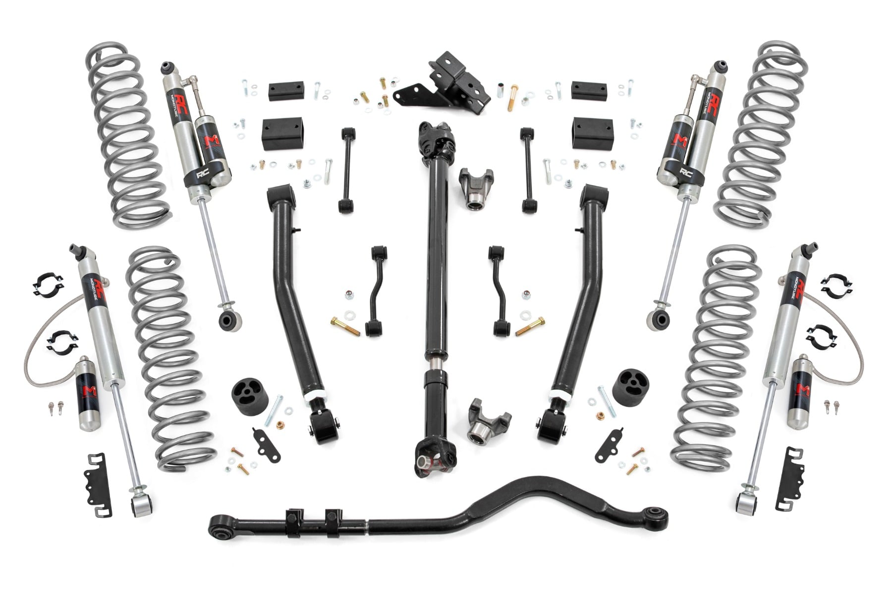 Rough Country 3.5 Inch Lift Kit Adj LCA FR D/S M1R Jeep Wrangler JL Rubicon (18-23)