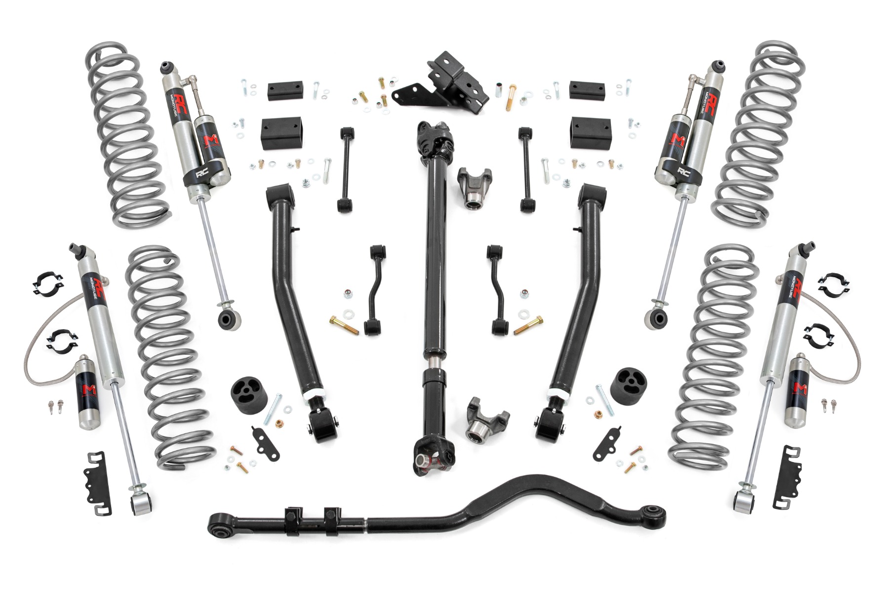Rough Country 3.5 Inch Lift Kit Adj Lower FR D/S M1R Jeep Wrangler Unlimited Rubicon (18-23)