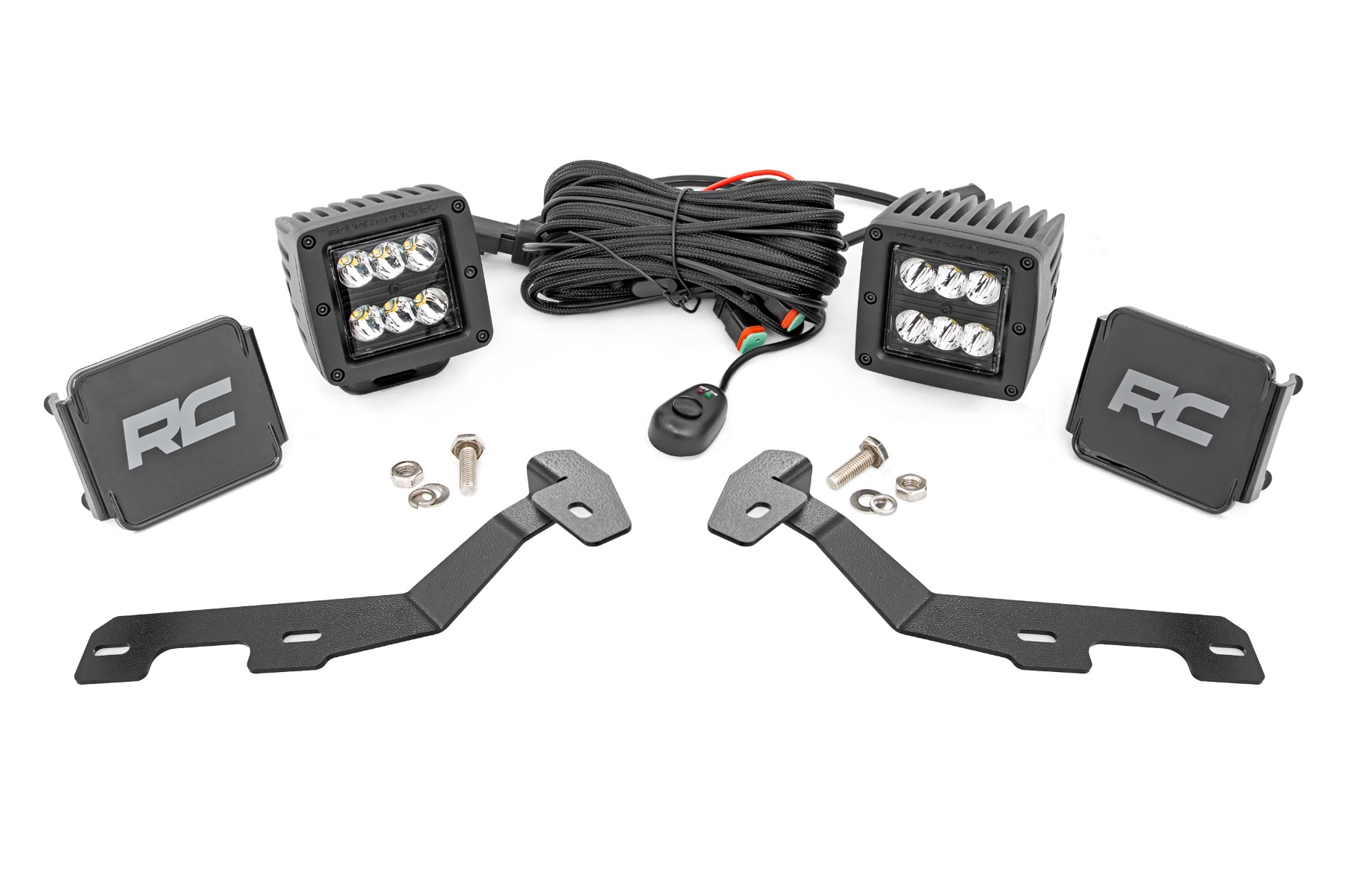 Rough Country LED Light Kit Ditch Mount 2″ Black Pair Spot Ram 1500 2WD/4WD (19-26)