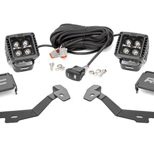 Rough Country LED Light Kit Ditch Mount 2″ Black Pair Amber DRL Ram 1500 (19-26)