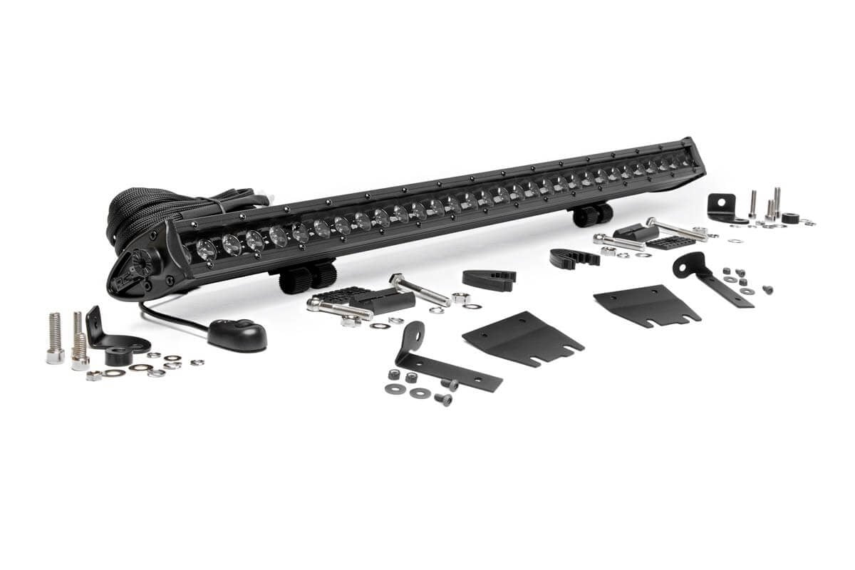 Rough Country LED Light Kit Hood Mount 30″ Black Single Row Jeep Gladiator JT/Wrangler JL (18-26)