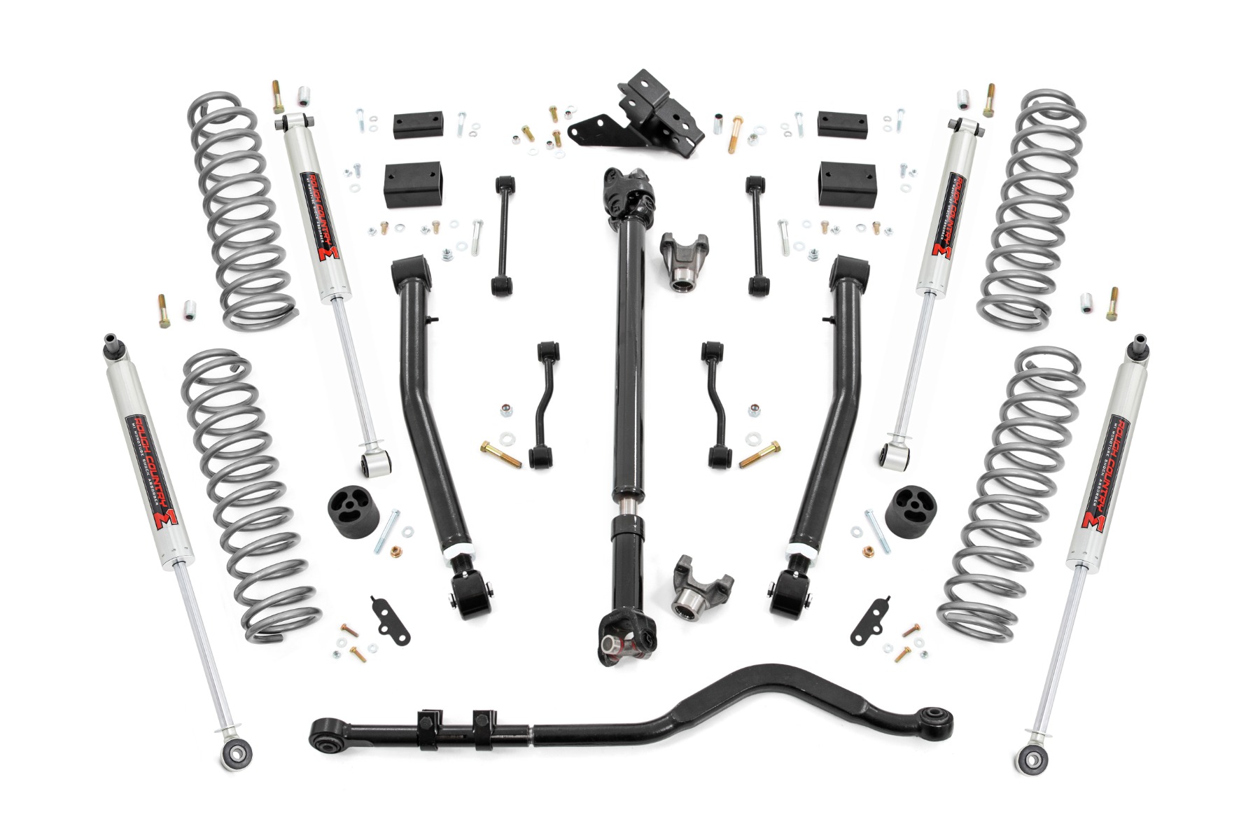 Rough Country 3.5 Inch Lift Kit Adj Lower FR D/S M1 Jeep Wrangler Unlimited (18-23)