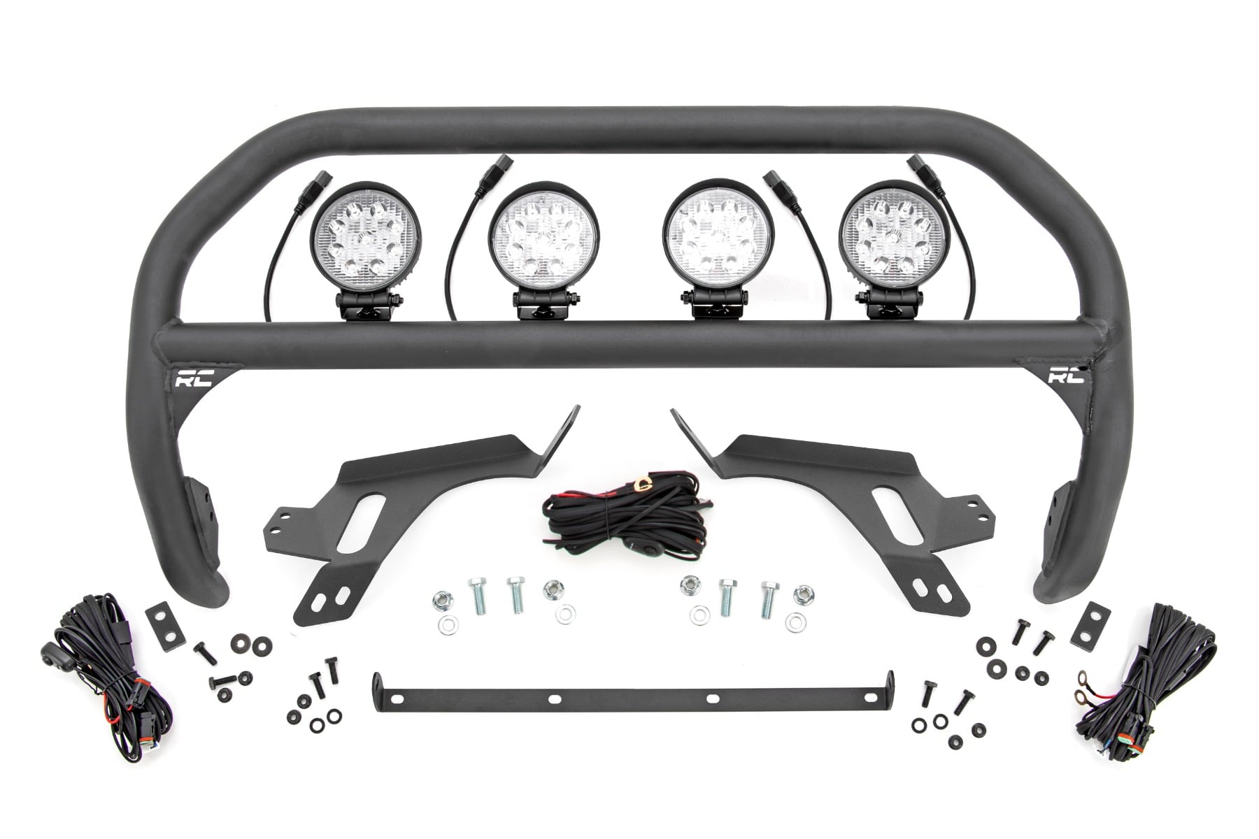 Rough Country Nudge Bar w/ Tow Hooks 4 Inch Round Led (x4) Ford Bronco Sport (21-24)