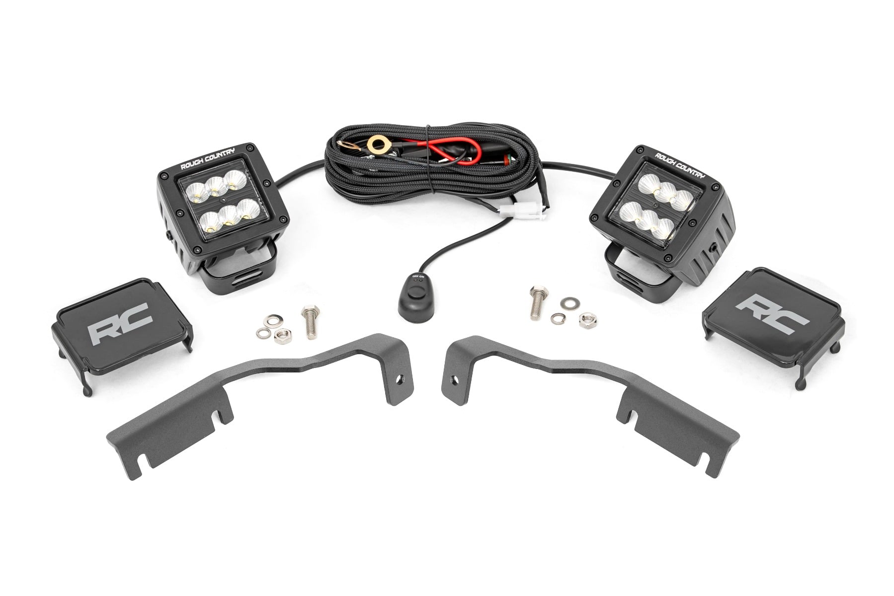 Rough Country LED Light Kit Ditch Mount 2″ Black Pair Flood Nissan Frontier (22-26)