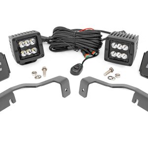 Rough Country LED Light Kit Ditch Mount 2″ Black Pair Spot Nissan Frontier (22-26)