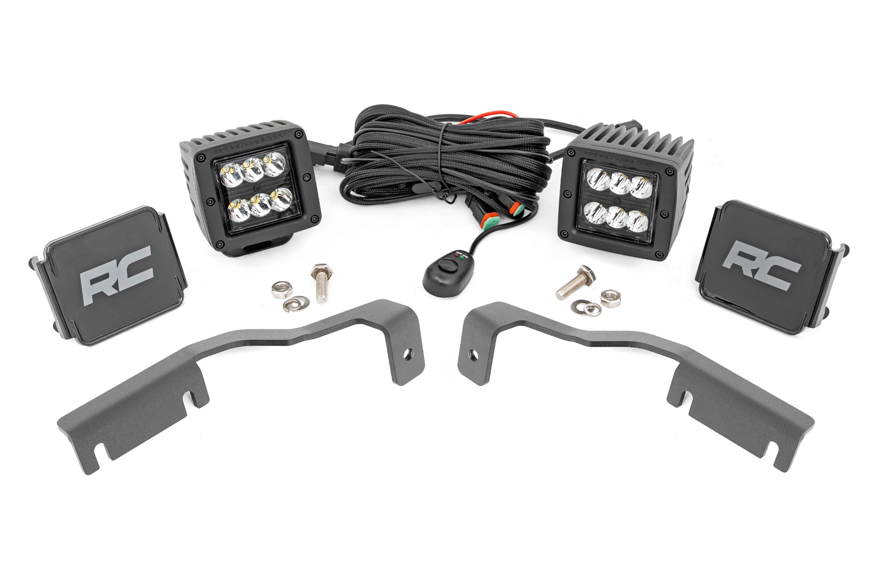 Rough Country LED Light Kit Ditch Mount 2″ Black Pair Spot Nissan Frontier (22-26)