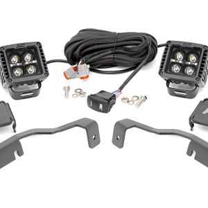 Rough Country LED Light Kit Ditch Mount 2″ Black Pair Amber DRL Nissan Frontier (22-26)