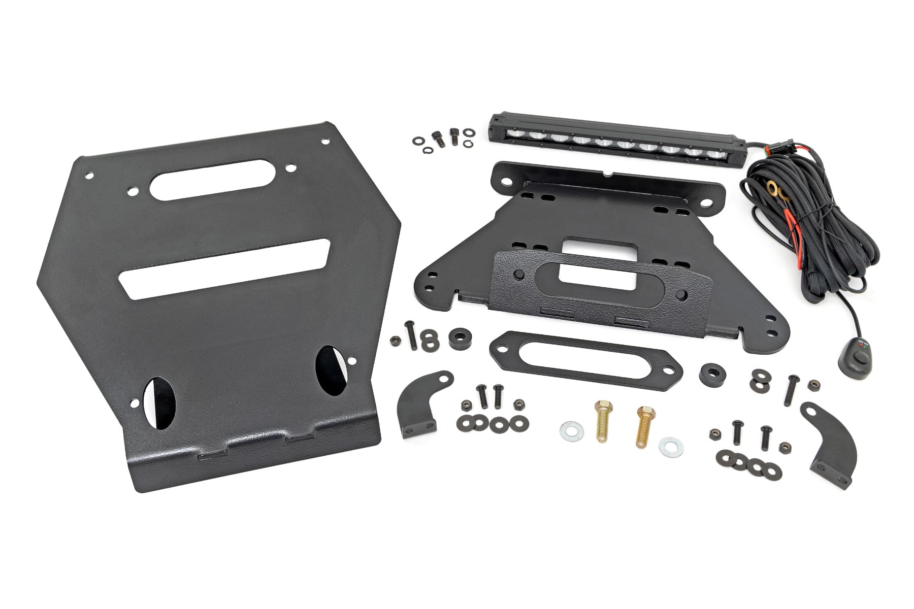 Rough Country LED Light Winch Mount Front 10″ Black Slimline Polaris RZR Pro R