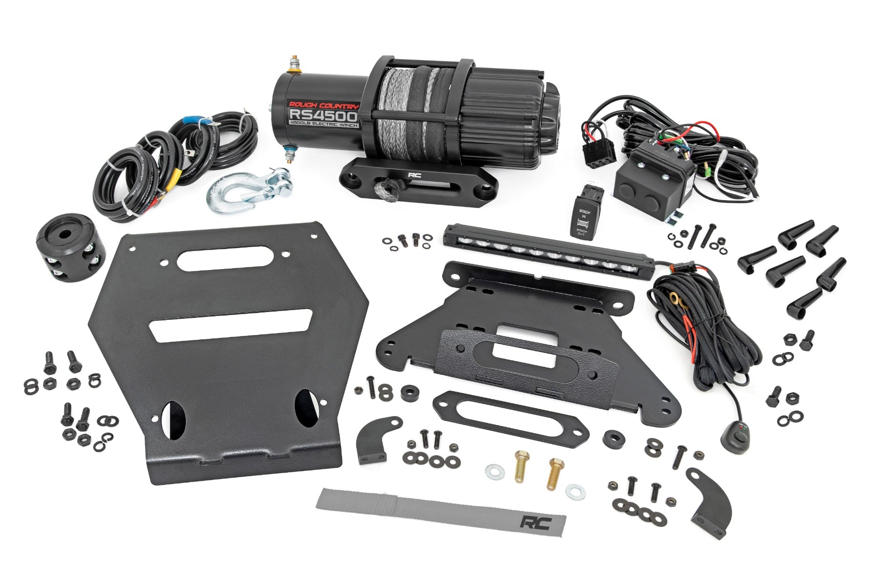 Rough Country LED Light Winch Mount RS4500S 10″ Black Slimline Polaris RZR Pro R