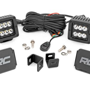 Rough Country LED Light Kit Ditch Mount 2″ Black Pair Spot Toyota Tundra (22-26)