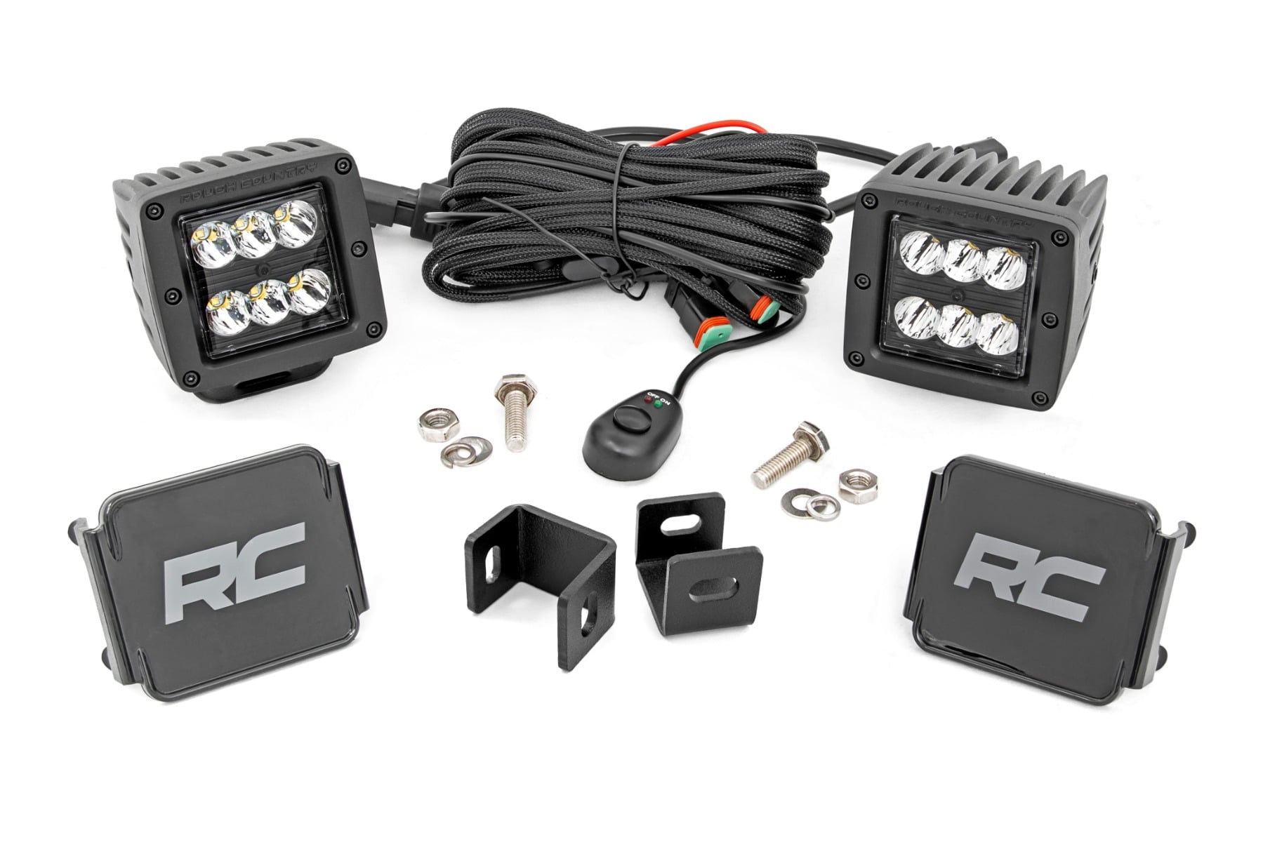Rough Country LED Light Kit Ditch Mount 2″ Black Pair Spot Toyota Tundra (22-26)
