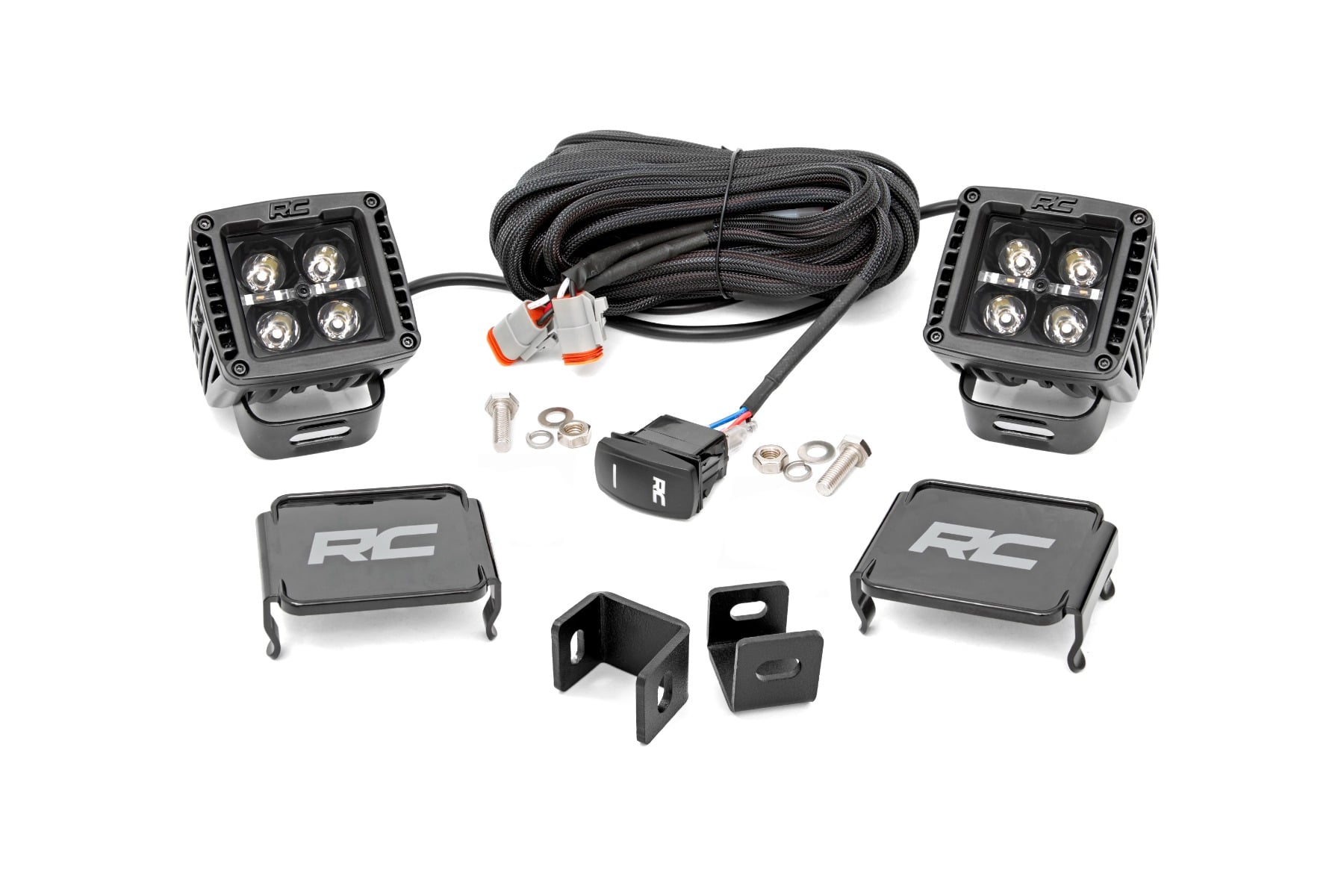 Rough Country LED Light Kit Ditch Mount 2″ Black Pair White DRL Toyota Tundra (22-26)