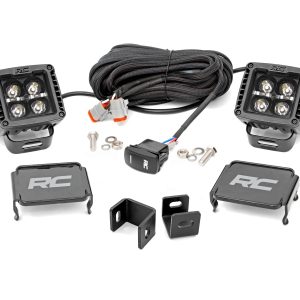 Rough Country LED Light Kit Ditch Mount 2″ Black Pair Amber DRL Toyota Tundra (22-26)
